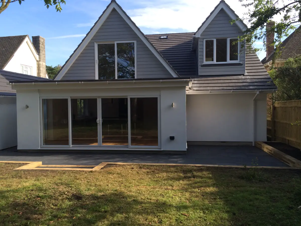 Completed house extension with brick bay window
